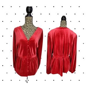 Red velvety Button-Up Blouse SIZE 2x